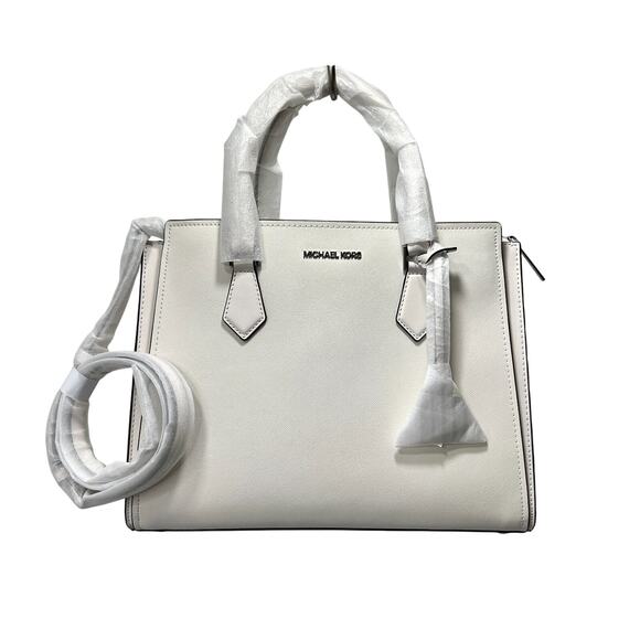 NEW MICHAEL KORS HOPE Handbag Women Large Satchel Purse 35T0SWXS3L OPTIC WHITE - Picture 2 of 16